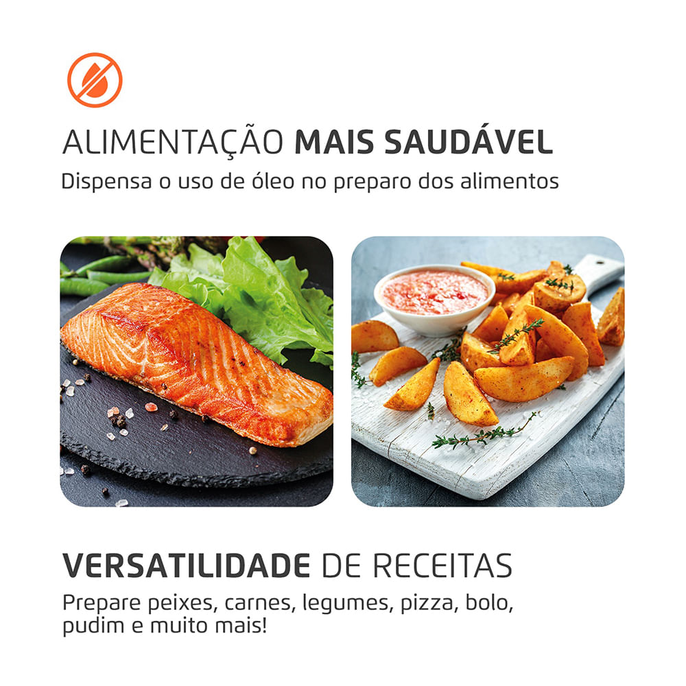Fritadeira Air Fryer Forno Oven 12 Litros Mondial AFON-12L-BI Preto/Inox 2000W com 10 Funções, 3 Assadeiras Antiaderentes e Timer de 90 Minutos - 5