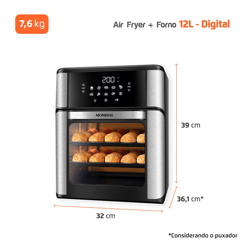 Dimensões da Air Fryer Forno 12L