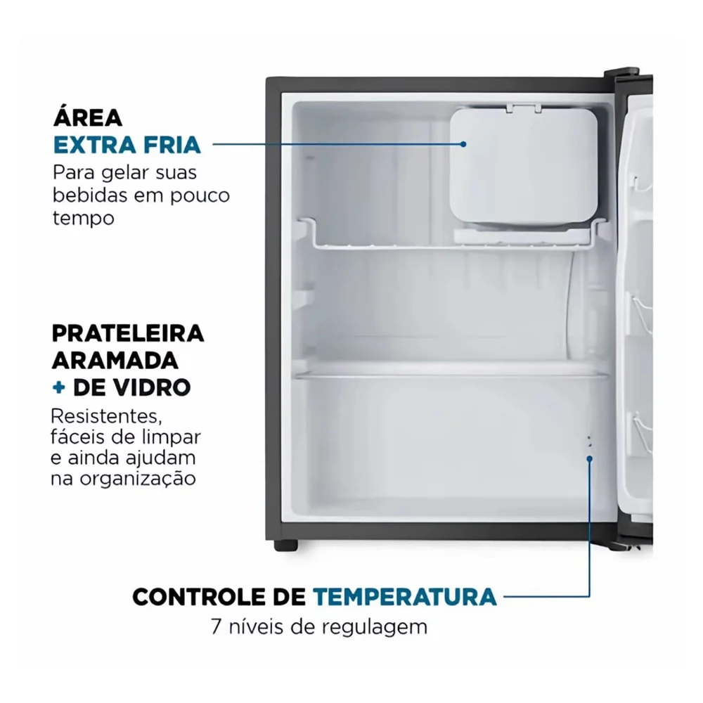 Mondial Frigobar 73 Litros FGB-01-B80 Porta Reversível Preto com 7 Níveis de Temperatura e Prateleira de Vidro Temperado - 3
