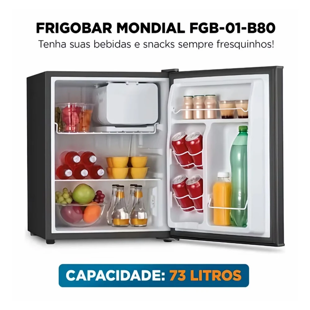 Mondial Frigobar 73 Litros FGB-01-B80 Porta Reversível Preto com 7 Níveis de Temperatura e Prateleira de Vidro Temperado - 4