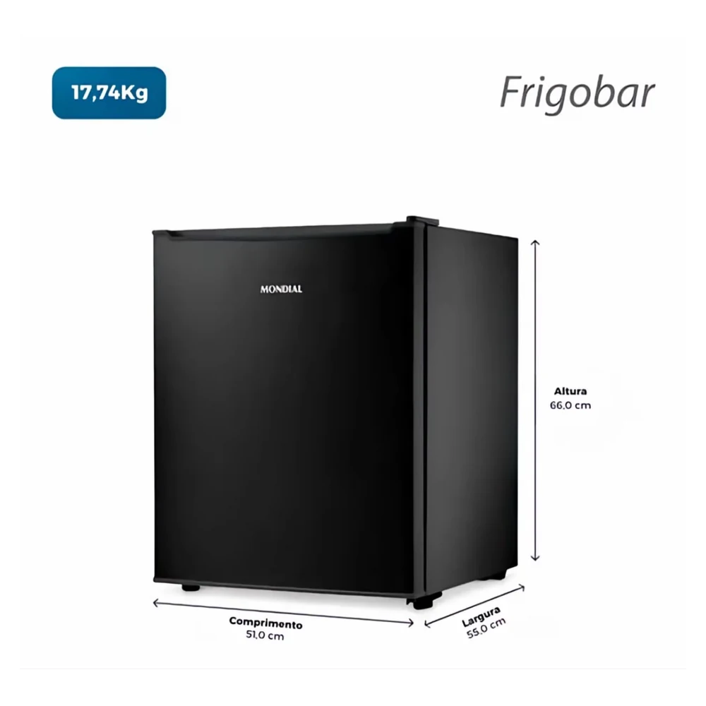 Mondial Frigobar 73 Litros FGB-01-B80 Porta Reversível Preto com 7 Níveis de Temperatura e Prateleira de Vidro Temperado - 7